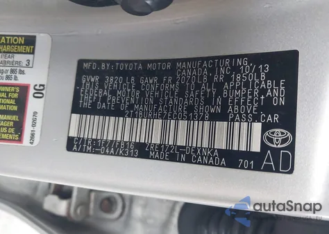 2014 Toyota Corolla Le z USA, uszkodzony, nr VIN 2T1BURHE7EC051378